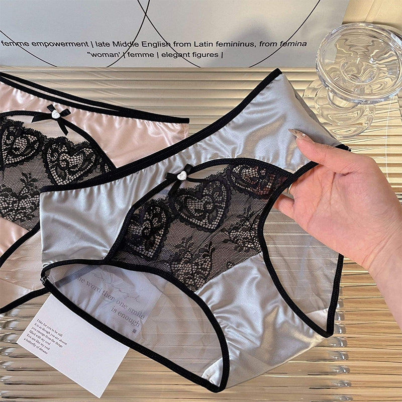 Women's French Style Light Luxury Satin Lace Bikini Briefs