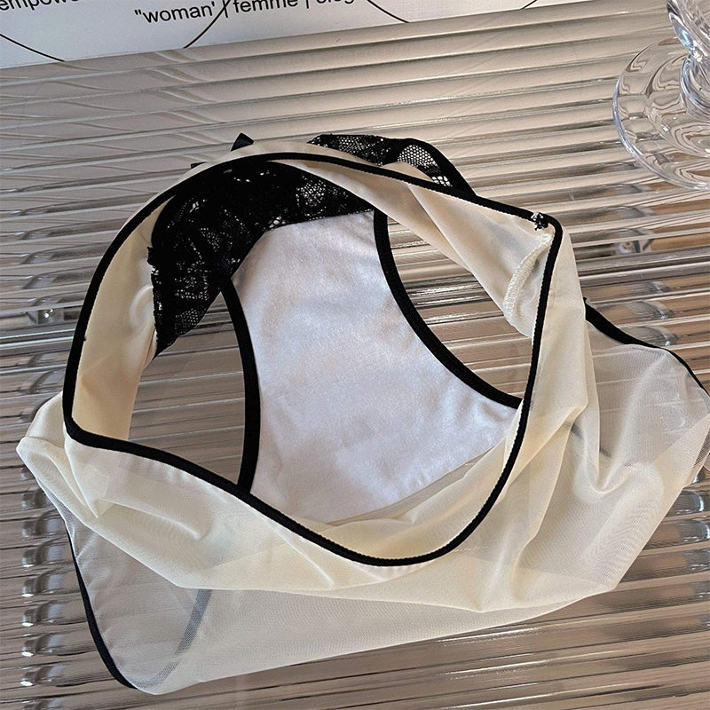 Women's French Style Light Luxury Satin Lace Bikini Briefs