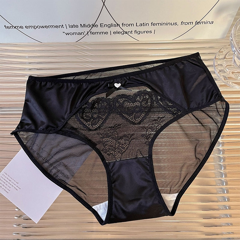 Women's French Style Light Luxury Satin Lace Bikini Briefs
