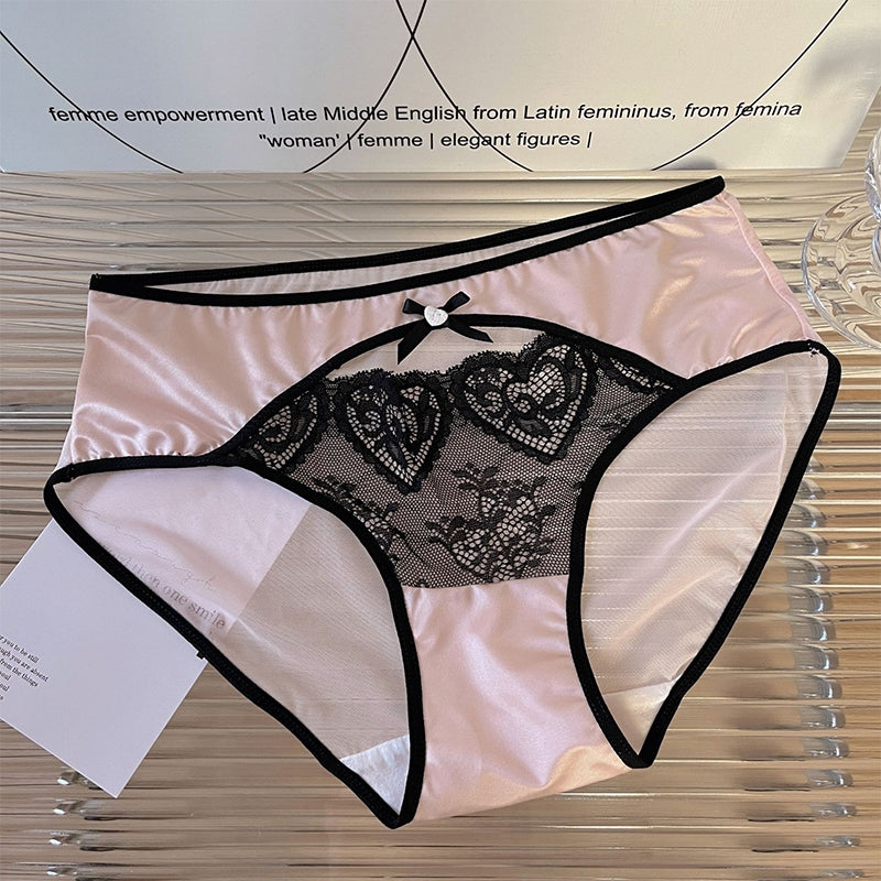 Women's French Style Light Luxury Satin Lace Bikini Briefs