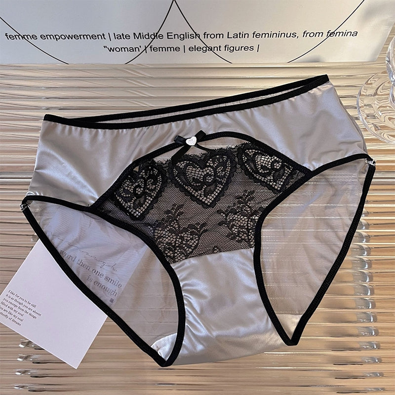 Women's French Style Light Luxury Satin Lace Bikini Briefs