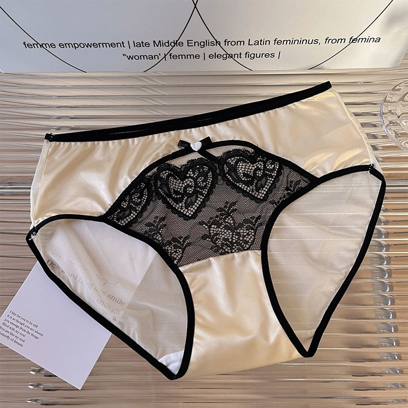 Women's French Style Light Luxury Satin Lace Bikini Briefs