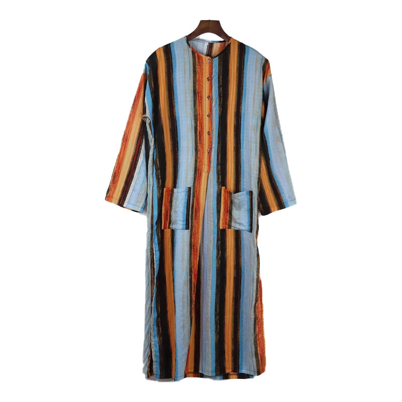 Men's Long Sleeve Striped Print Jumpsuit Robe