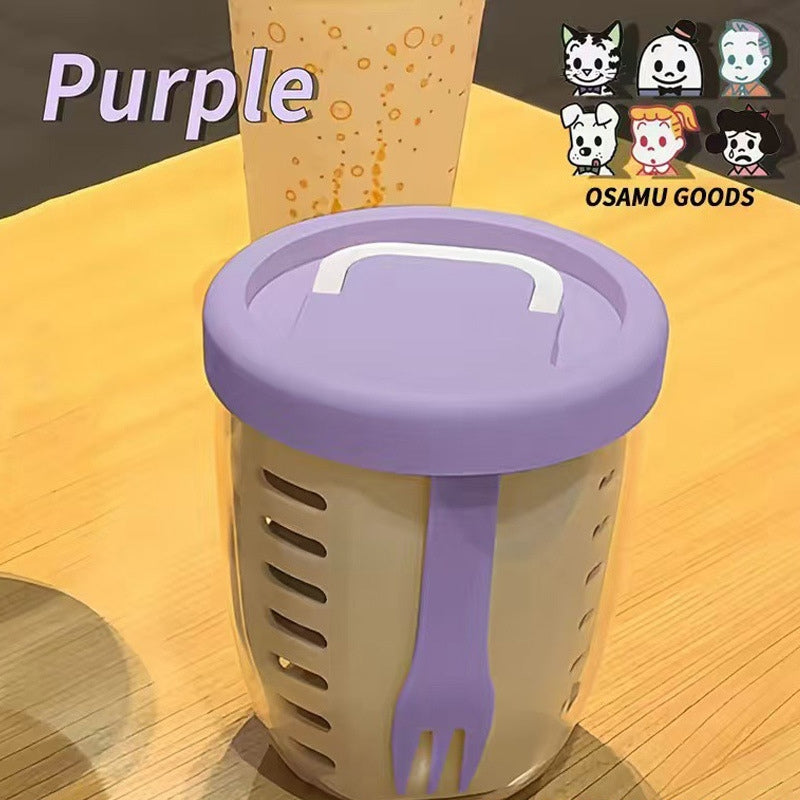 কাঁটাচামচ সহ ফলের কাপ, ডাবল-লেয়ার ড্রেনেজ সালাদ কাপ