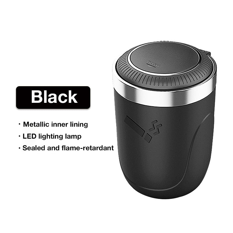 Car Ashtray with One-Touch Lid, Soft LED Light, Metal Inner Liner, Automotive Cigarette Ashtray