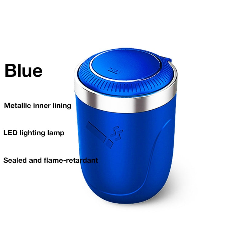 Car Ashtray with One-Touch Lid, Soft LED Light, Metal Inner Liner, Automotive Cigarette Ashtray