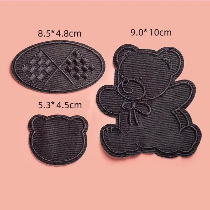 Black Embroidered Patch For Repairing Holes In Clothes, Can Be Sewn Or Self-Adhesive Repair Patch