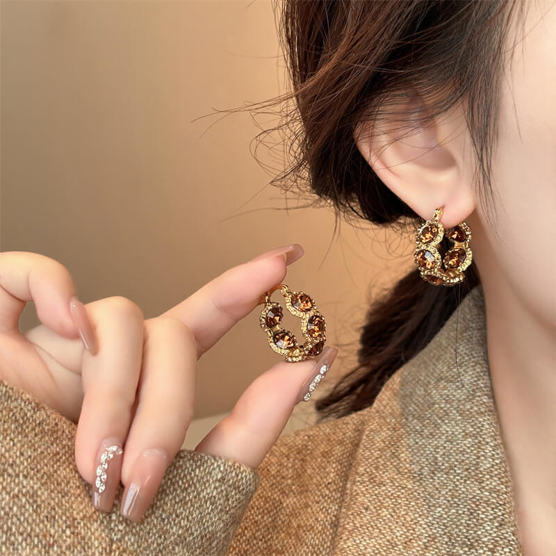 High-end Crystal Circle Ear Clips, Elegant And Chic Luxury Earrings