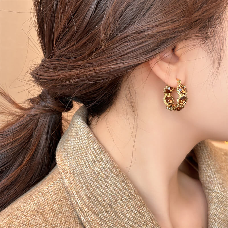 High-end Crystal Circle Ear Clips, Elegant And Chic Luxury Earrings