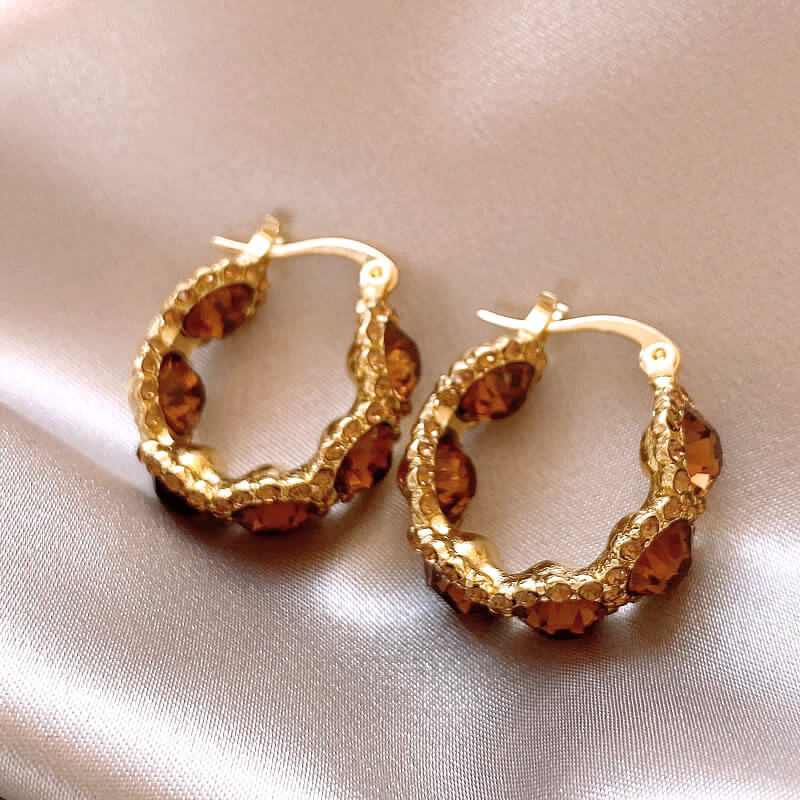 High-end Crystal Circle Ear Clips, Elegant And Chic Luxury Earrings