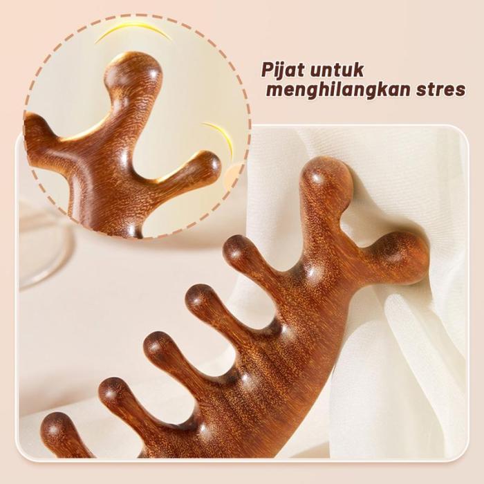 Head & face meridian massage solid wood comb, sandalwood, dredge meridians, smooth blood circulation