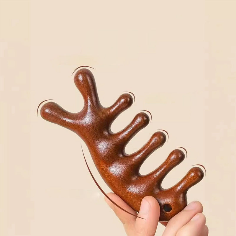 Head & face meridian massage solid wood comb, sandalwood, dredge meridians, smooth blood circulation