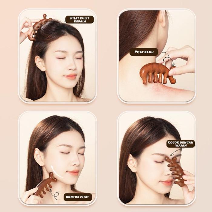 Head & face meridian massage solid wood comb, sandalwood, dredge meridians, smooth blood circulation