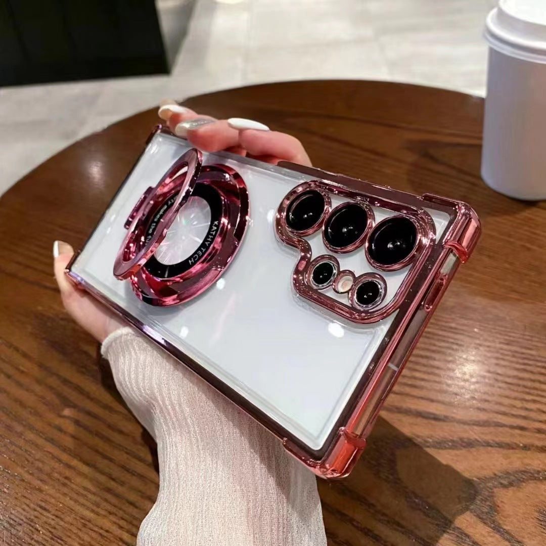 Samsung Phone Case With Shock-proof Stand, Magnetic Attachment, Electroplated Hard Shell