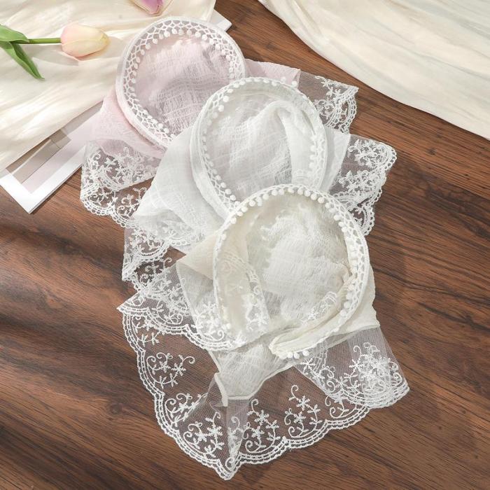 French Blue Plaid Lace Triangle Scarf Headband for Women