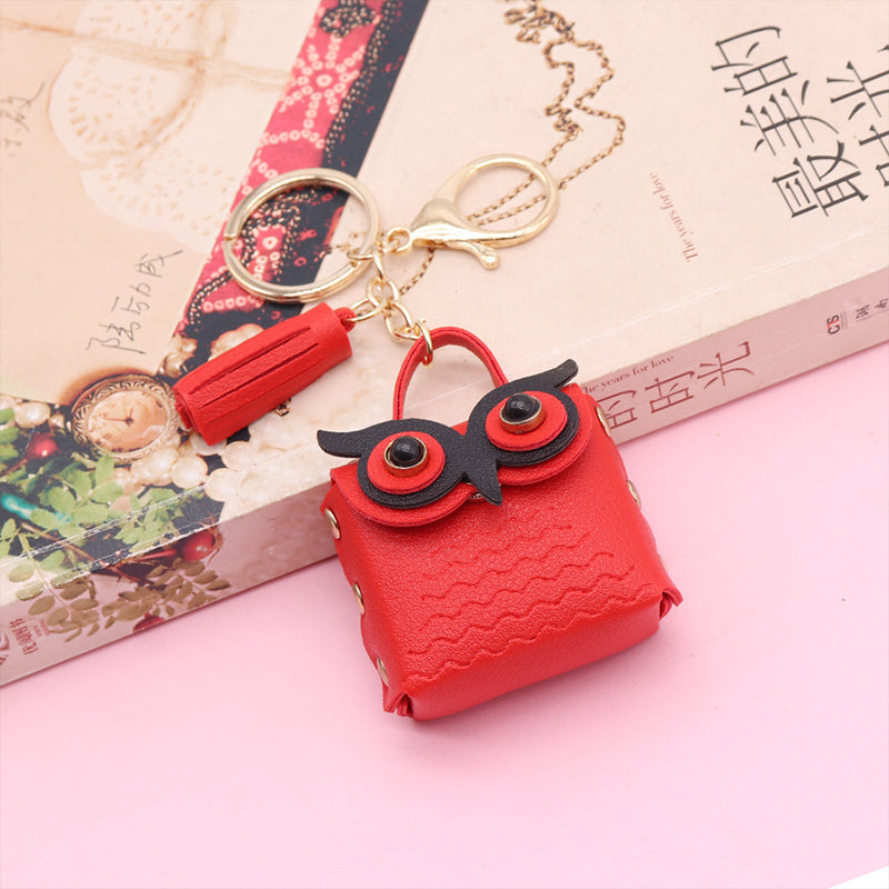 PU Leather Owl Cute Mini Coin Purse Car Keychain Bag Pendant