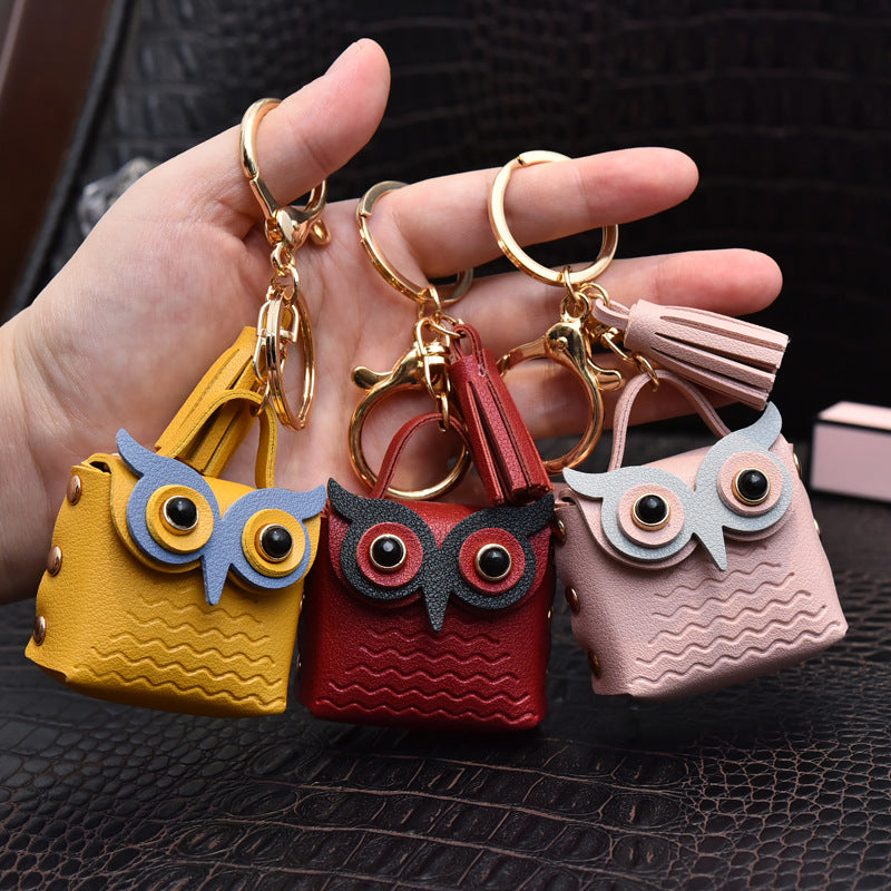 PU Leather Owl Cute Mini Coin Purse Car Keychain Bag Pendant