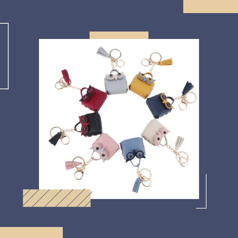 PU Leather Owl Cute Mini Coin Purse Car Keychain Bag Pendant