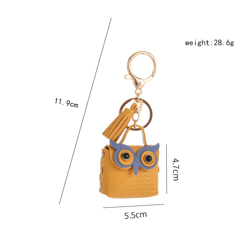 PU Leather Owl Cute Mini Coin Purse Car Keychain Bag Pendant
