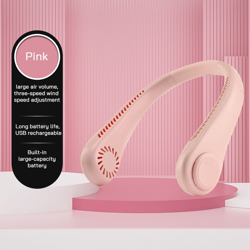 USB Charging Portable Outdoor Mini Leafless Hanging Neck Fan