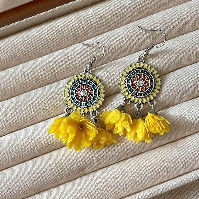 Bohemian Temperament Ethnic Style Tassel Feather Flower Earrings
