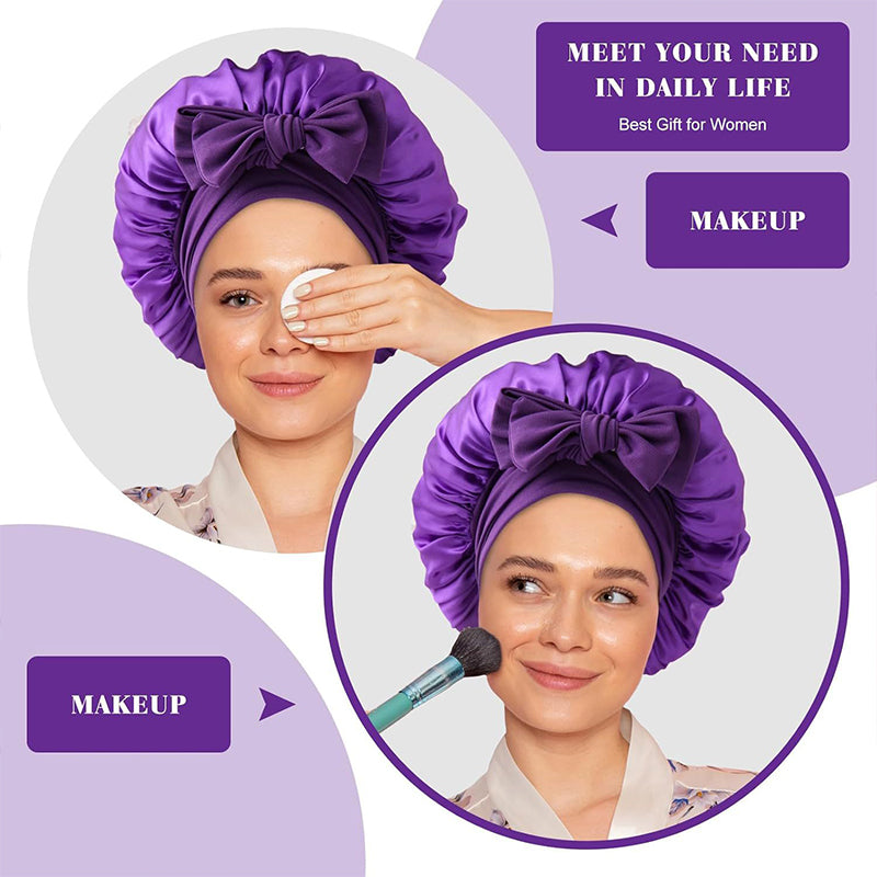 Stretch Silk Bow Beauty Hair Care Sleep Cap