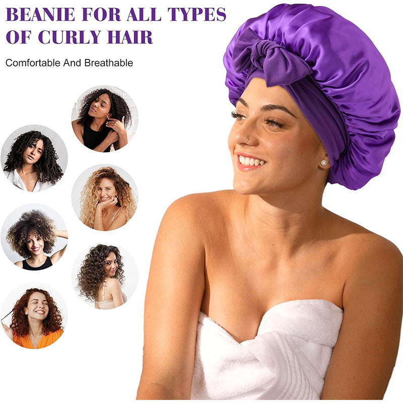 Stretch Silk Bow Beauty Hair Care Sleep Cap