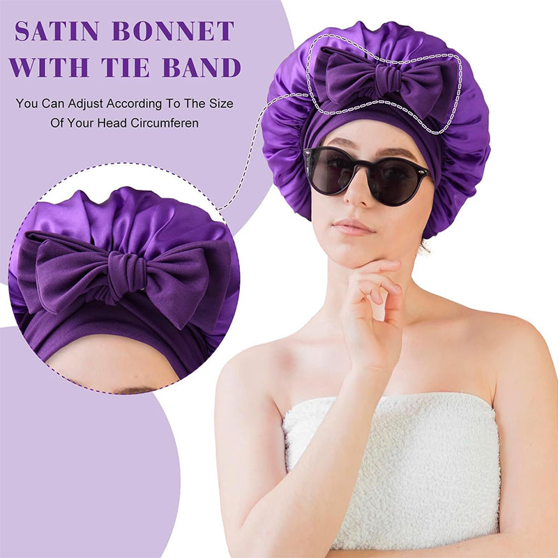 Stretch Silk Bow Beauty Hair Care Sleep Cap