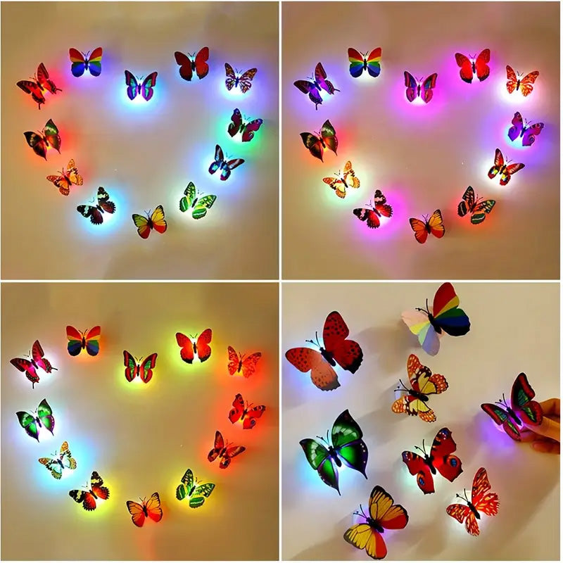 Romantic 3D LED Butterfly Wall Light – Colorful Glowing Night Lamp Sticker for Home