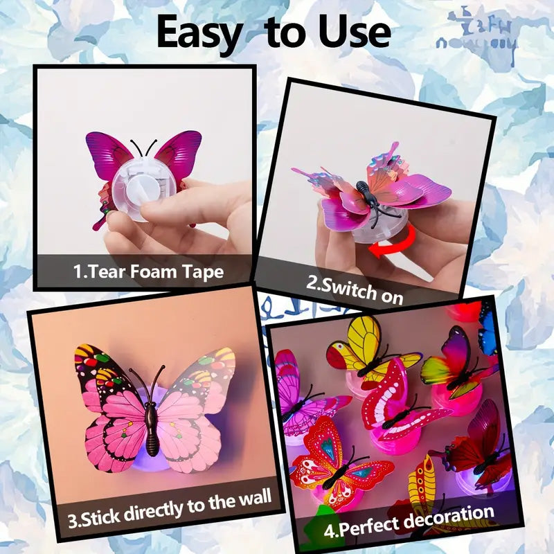 Romantic 3D LED Butterfly Wall Light – Colorful Glowing Night Lamp Sticker for Home
