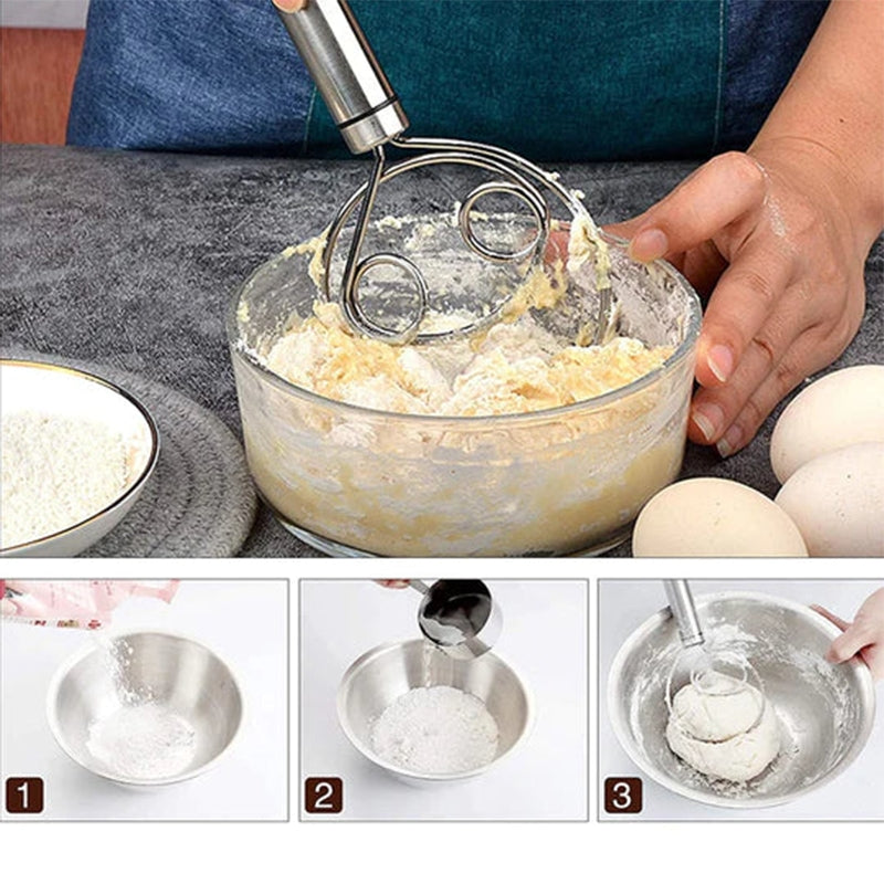 Flour Dough Mixer – Stainless Steel Hand Whisk for Bread, Pastry, and Baking