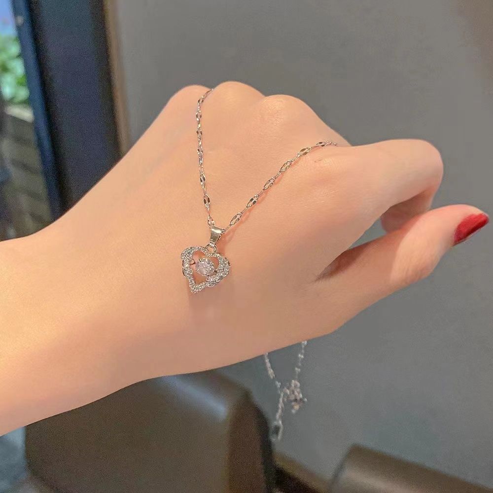 Shiny Heart Pendant Necklace – Fashion Clavicle Chain