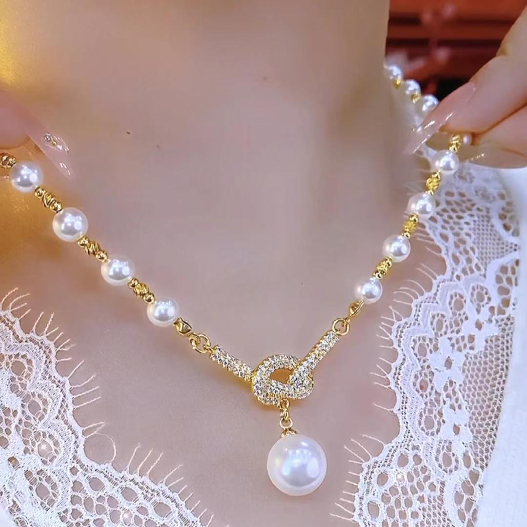Elegant Butterfly Diamond Pearl Necklace