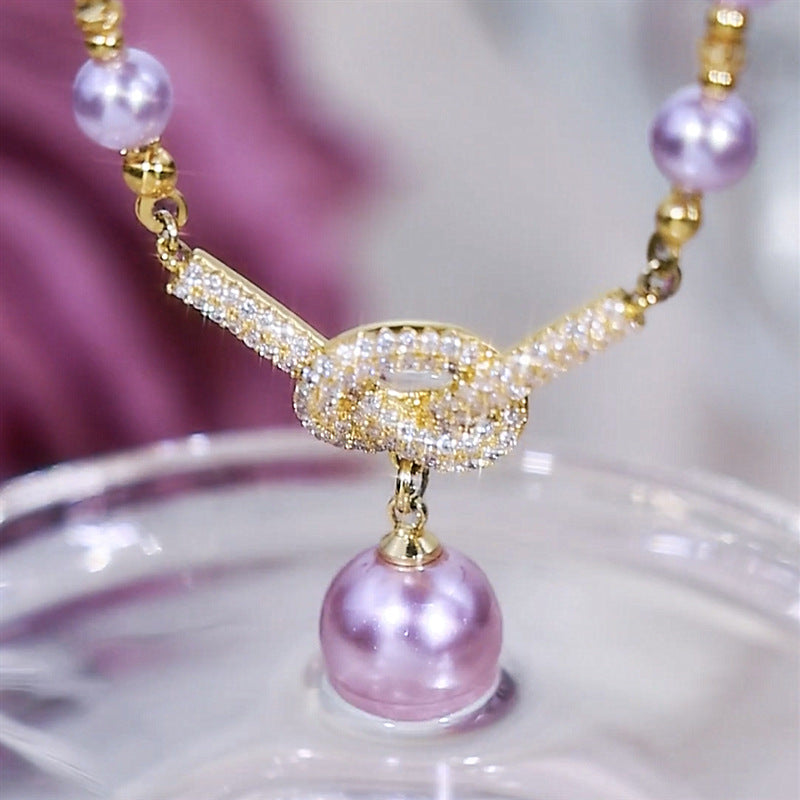 Elegant Butterfly Diamond Pearl Necklace