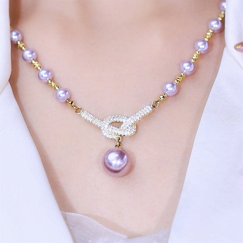 Elegant Butterfly Diamond Pearl Necklace