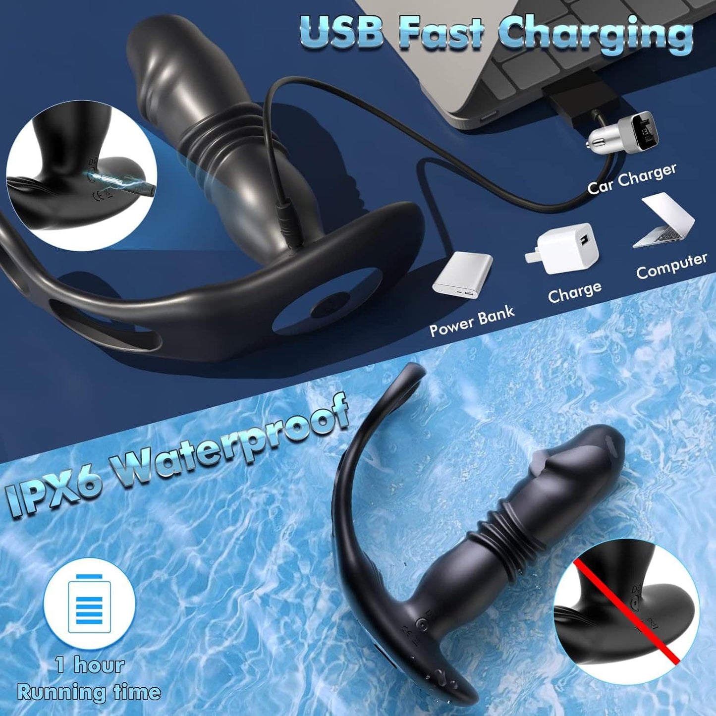 Prostate & Anal Massager with Dildo, Cock Ring APP Controlled Adult Toy for Men