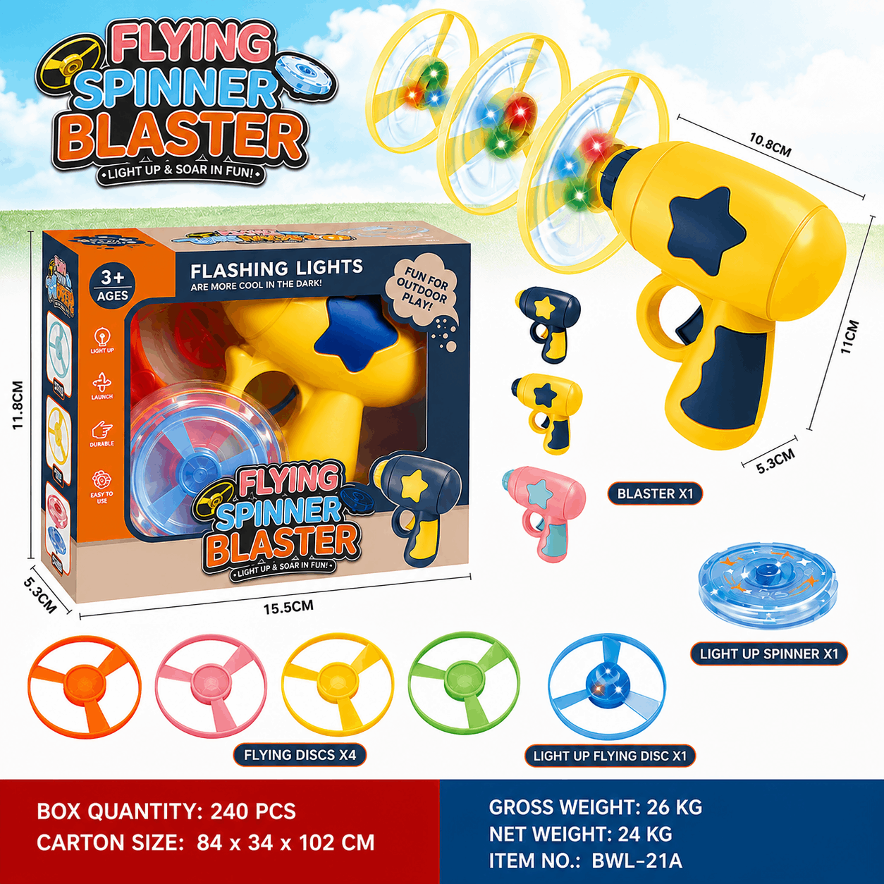 🐱Interactive LED Flying Disc Launcher – Disc & Spinning Top 2-in-1, for Cats & Dogs