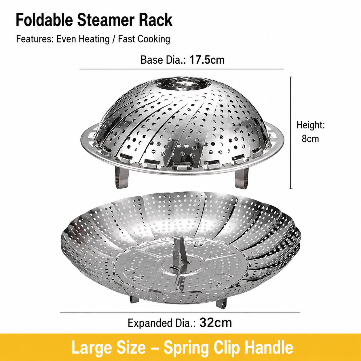 Expandable Stainless Steel Steamer – Steam, Drain, Serve, Store Collapsible Folding Basket for Small Kitchens