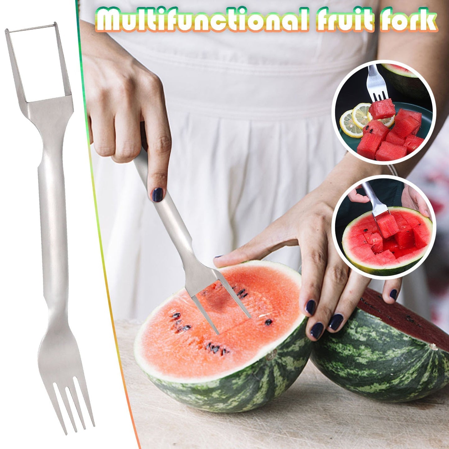 Watermelon Fork Slicer Cutter Slicer Tool, 2-in-1 Stainless Steel Fruit Cutter