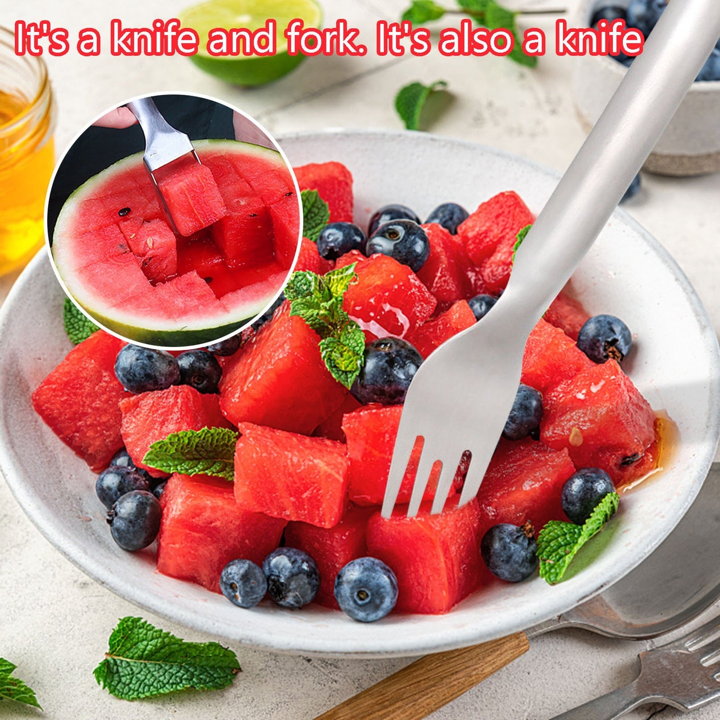 Watermelon Fork Slicer Cutter Slicer Tool, 2-in-1 Stainless Steel Fruit Cutter