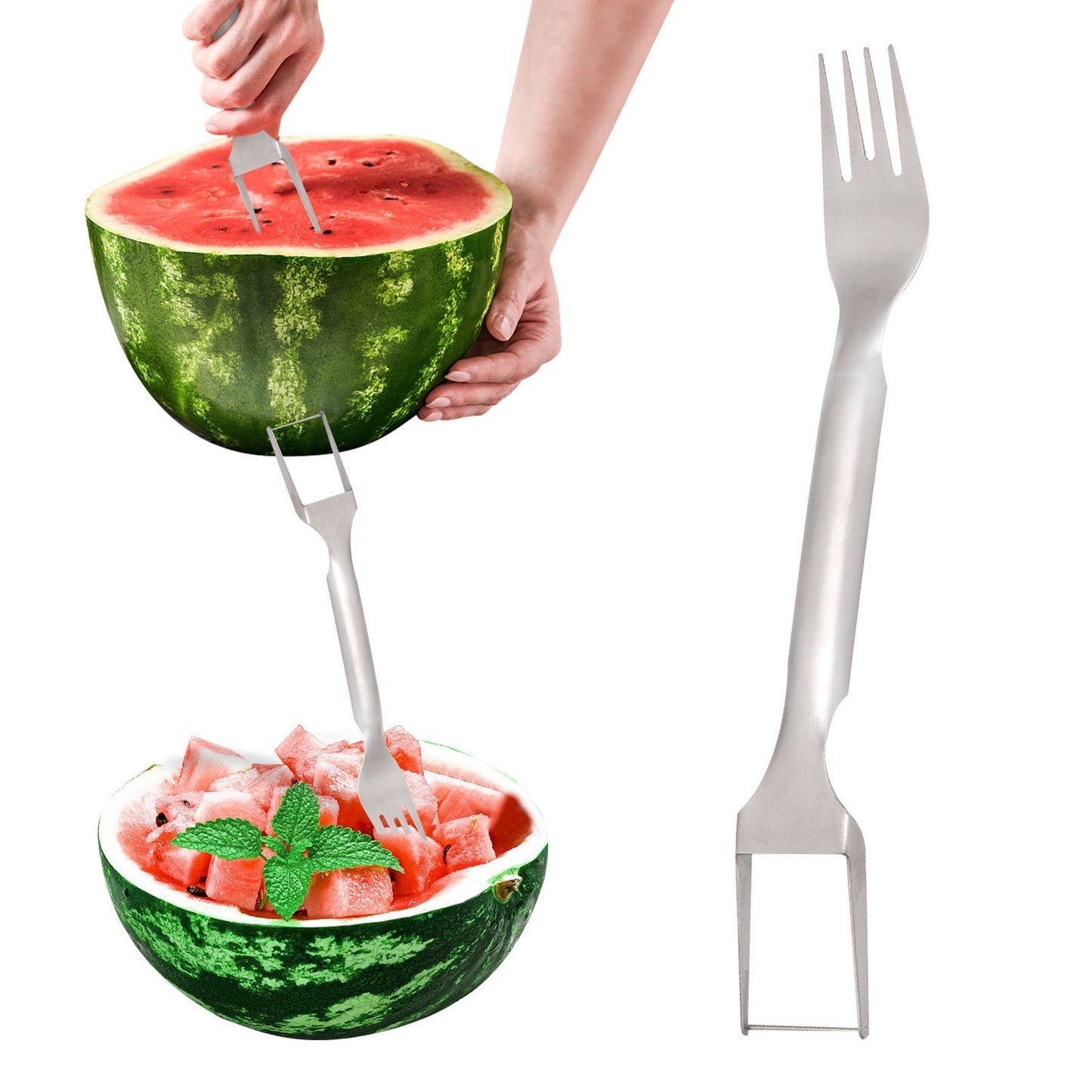 Watermelon Fork Slicer Cutter Slicer Tool, 2-in-1 Stainless Steel Fruit Cutter