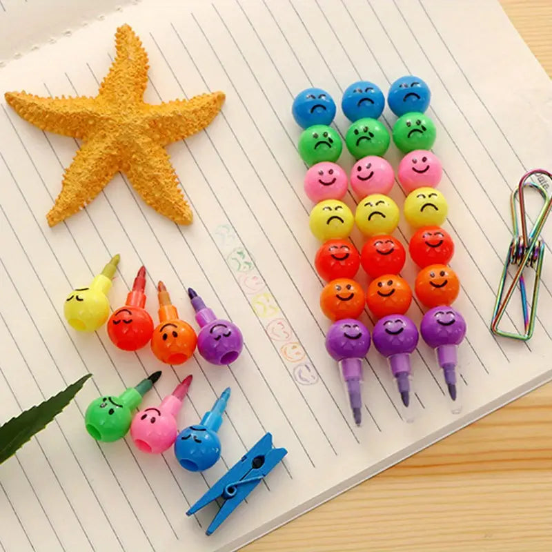 【5 PCS】Colorful Cartoon Face Crayons – Fun Gourd-Shaped Design