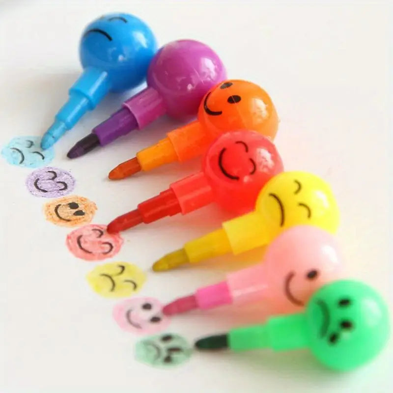 【5 PCS】Colorful Cartoon Face Crayons – Fun Gourd-Shaped Design