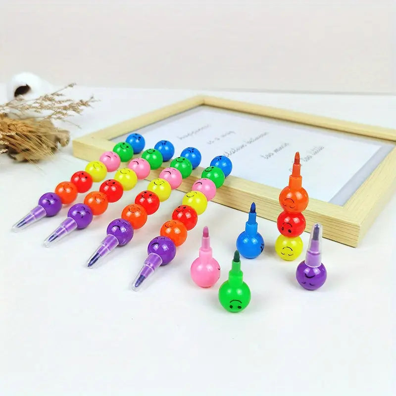 【5 PCS】Colorful Cartoon Face Crayons – Fun Gourd-Shaped Design