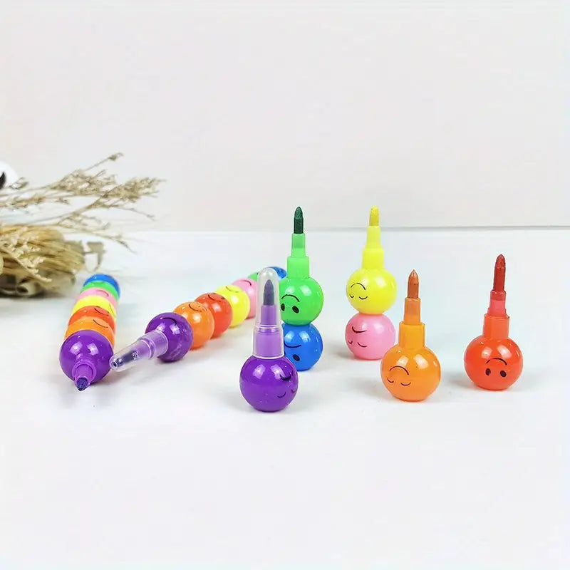 【5 PCS】Colorful Cartoon Face Crayons – Fun Gourd-Shaped Design