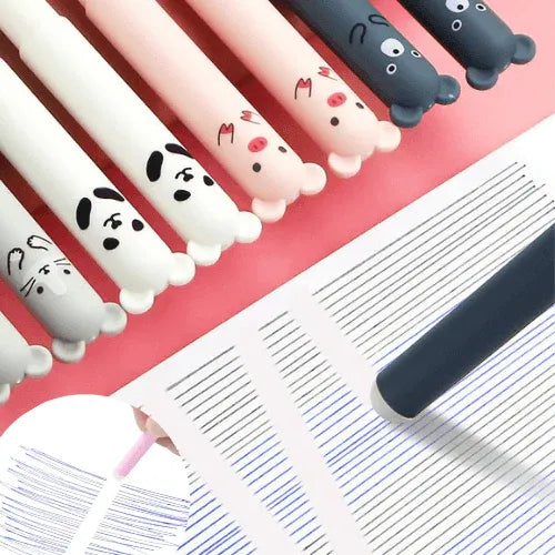 4 Pcs/Set Best Japanese Erasable 0.35 mm Gel Pen Kawaii Pig Bear Cat and Mouse