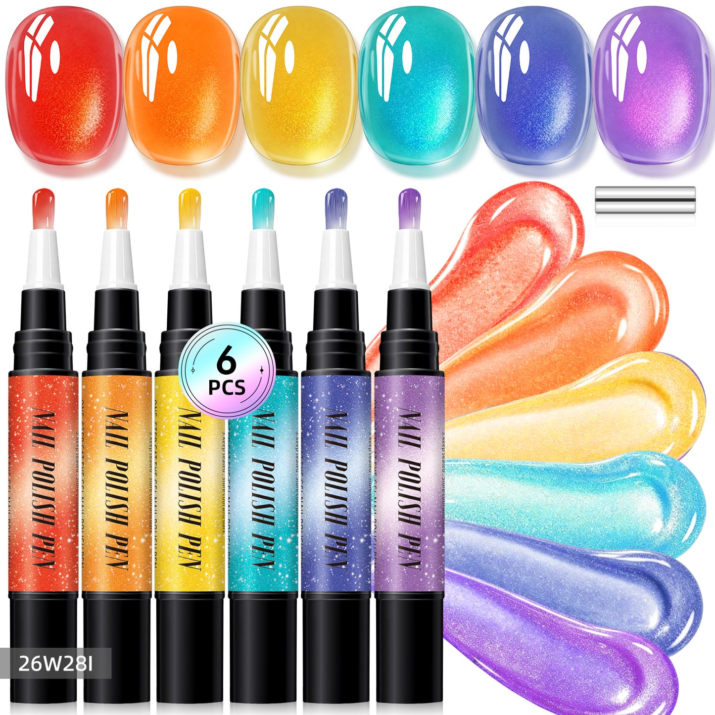 6 Pcs—Crystal Glitter Cat Eye Iridescent Nail Polish Pen