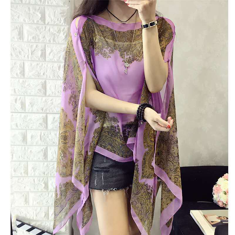 French printed chiffon sun protection shawl