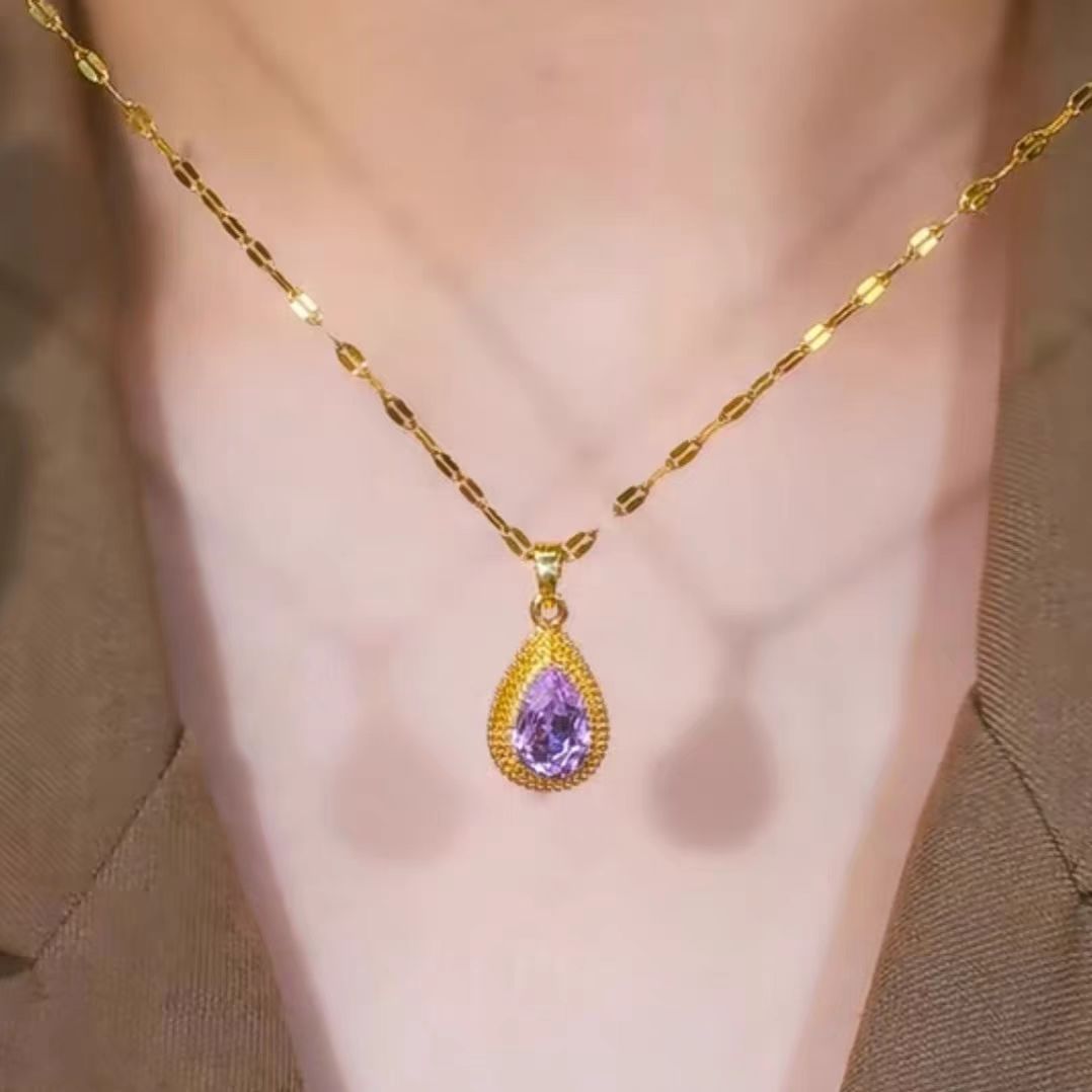 Purple Water Drop Locket Chain