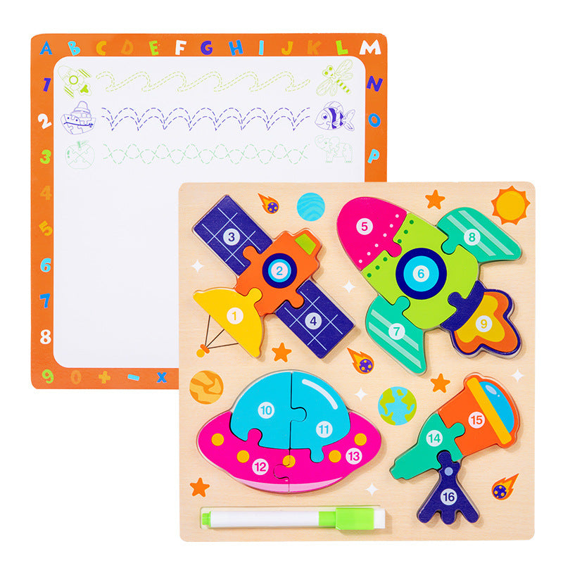 Children's 3D Wooden Puzzle Toy, Front Assembly + Back Drawing